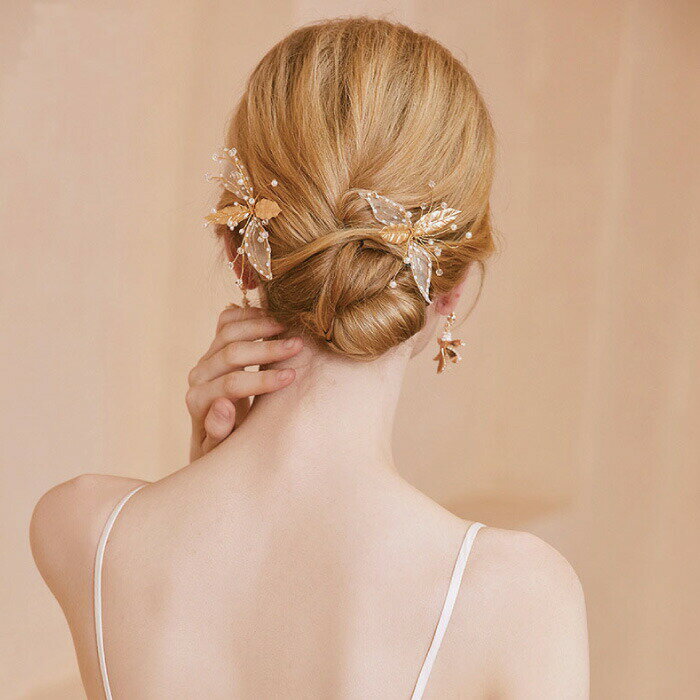 かんざし 2本セット Uピン 透かしリーフ ヘアアクセ パール クリスタル 大人可愛い...
