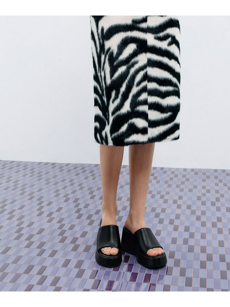 Rakuten - ワイドストラップ プラットフォーム ウエッジ CHARLES & KEITH チャールズアンドキース シューズ・靴 ミュール ブラック【送料無料】[Rakuten Fashion]