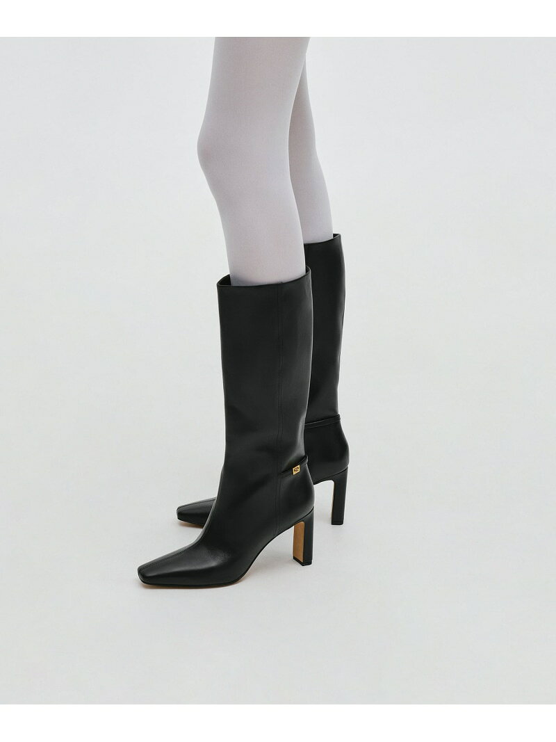 乐天商城 - Georgina ジョージナ レザーテーパードスクエアトゥブレードヒールロングブーツ CHARLES & KEITH チャールズアンドキース シューズ・靴 ブーツ ブラック【送料無料】[Rakuten Fashion]