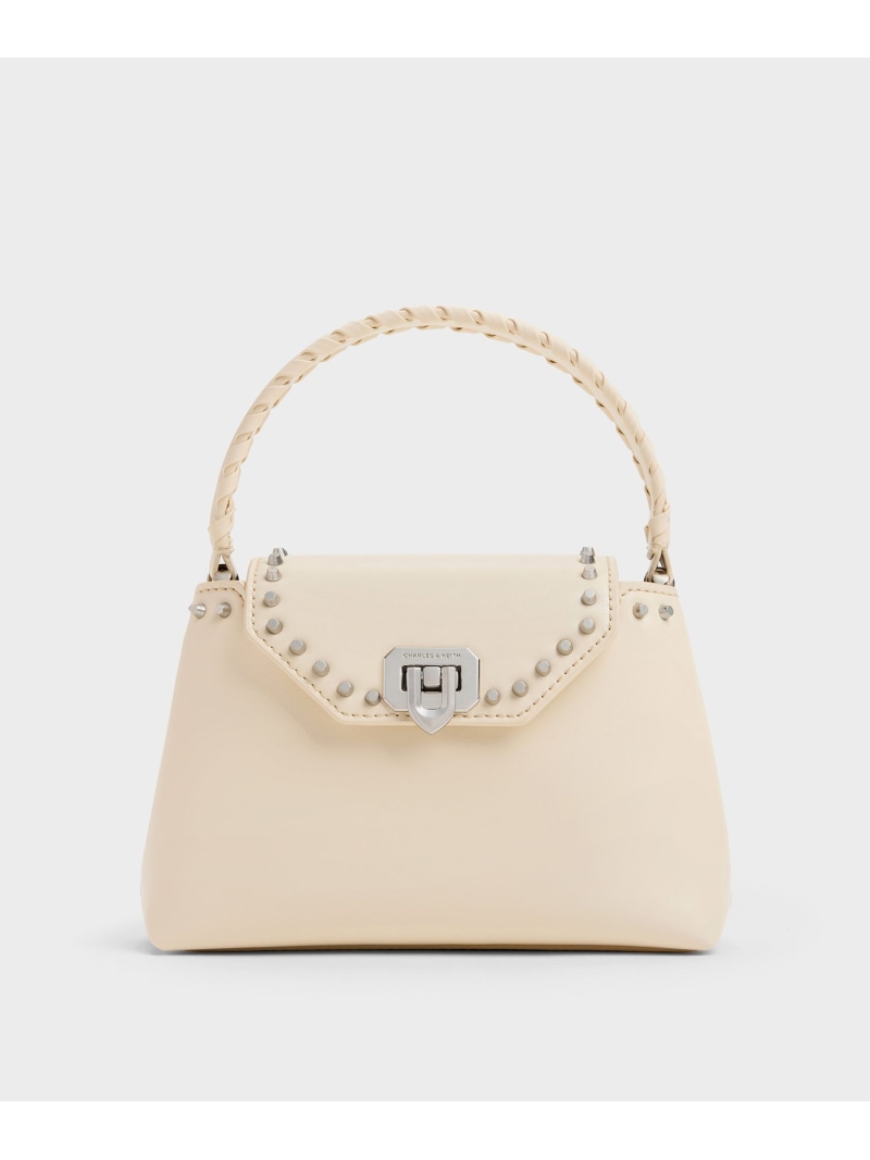 Rakuten - Arwen アルウェン スタッズ トップハンドルバッグ CHARLES & KEITH チャールズアンドキース バッグ ハンドバッグ ベージュ レッド【送料無料】[Rakuten Fashion]