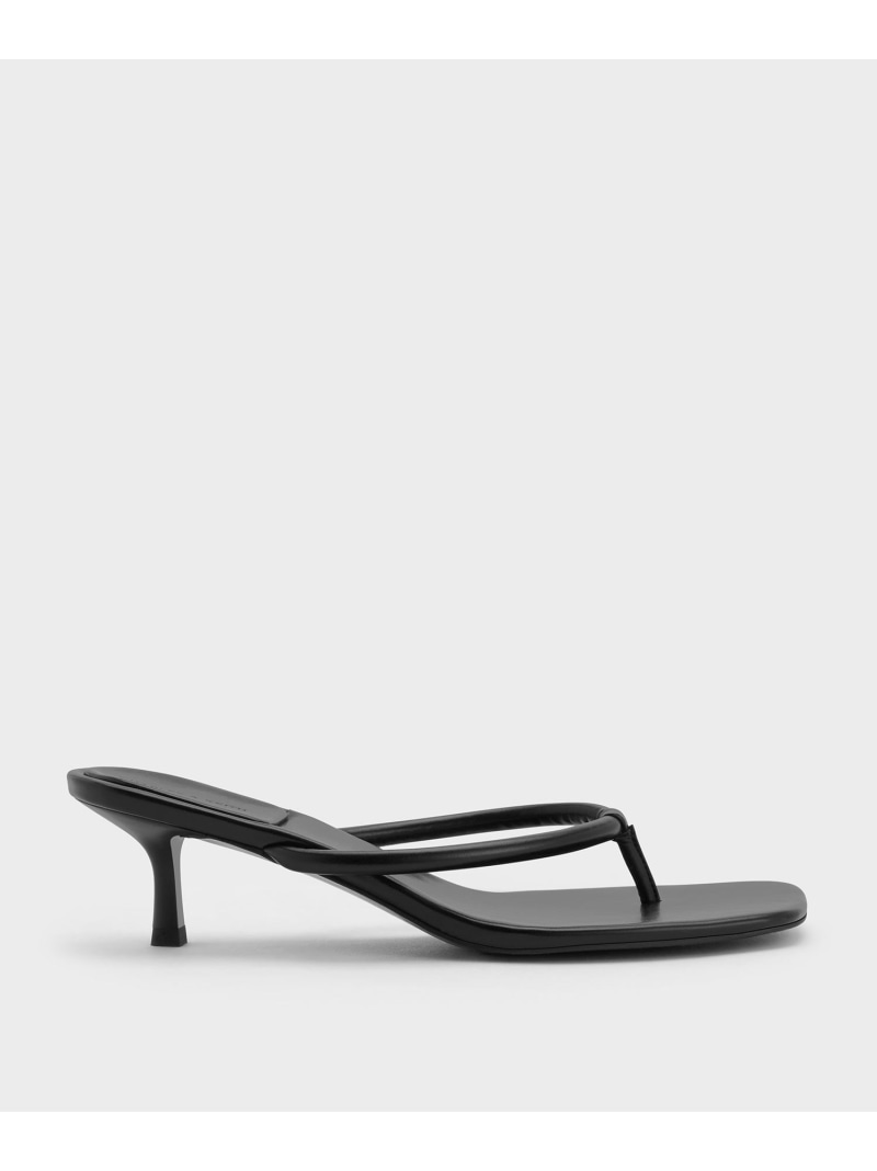 スクエアトゥ キトゥンヒールトングサンダル CHARLES & KEITH チャールズアンドキース シューズ・靴 サンダル ブラック シルバー【送料無料】[Rakuten Fashion]