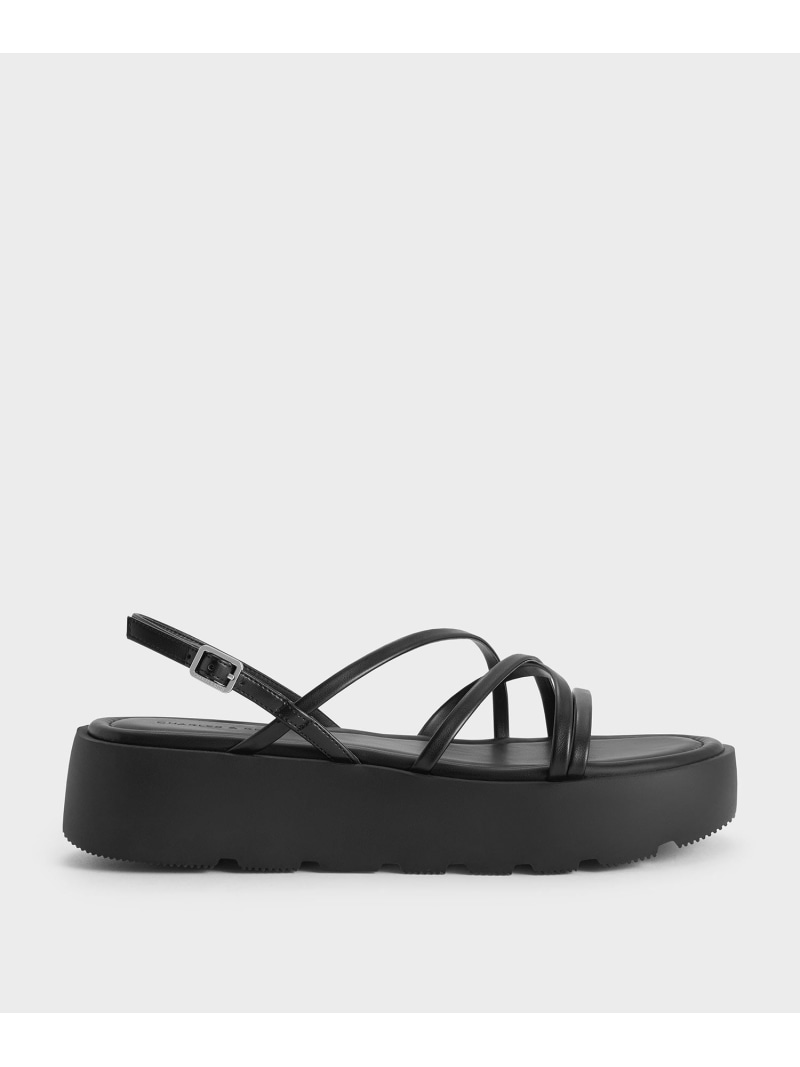 乐天商城 - 【SALE／30%OFF】アシメトリック ストラッピーフラットフォームサンダル CHARLES & KEITH チャールズアンドキース シューズ・靴 その他のシューズ・靴 ブラック ホワイト【RBA_E】【送料無料】[Rakuten Fashion]