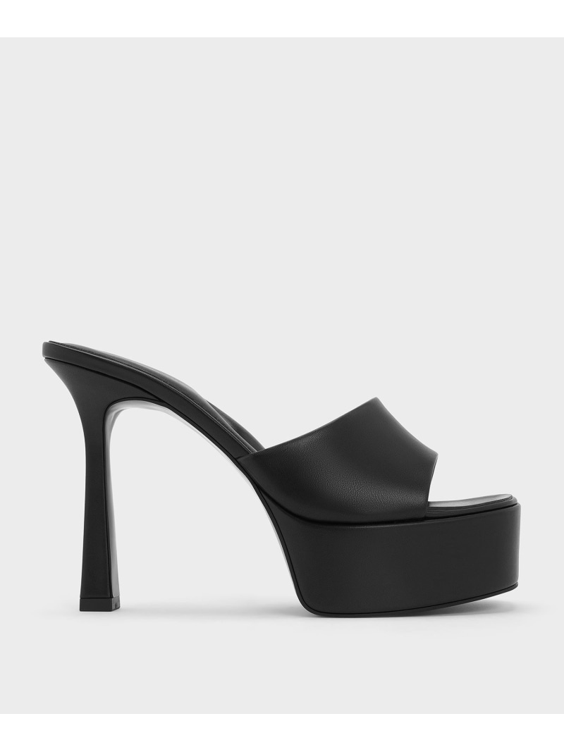 サテン ピープトゥハイヒールプラットフォームミュール CHARLES & KEITH チャールズアンドキース シューズ・靴 ミュール シルバー ブラック【送料無料】[Rakuten Fashion]