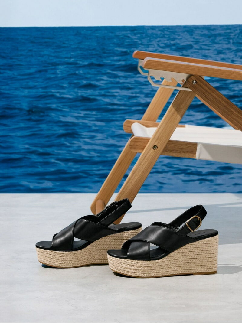 Rakuten - クロスオーバー エスパドリーユ ウエッジ CHARLES & KEITH チャールズアンドキース シューズ・靴 サンダル ブラック ゴールド ブラウン【送料無料】[Rakuten Fashion]