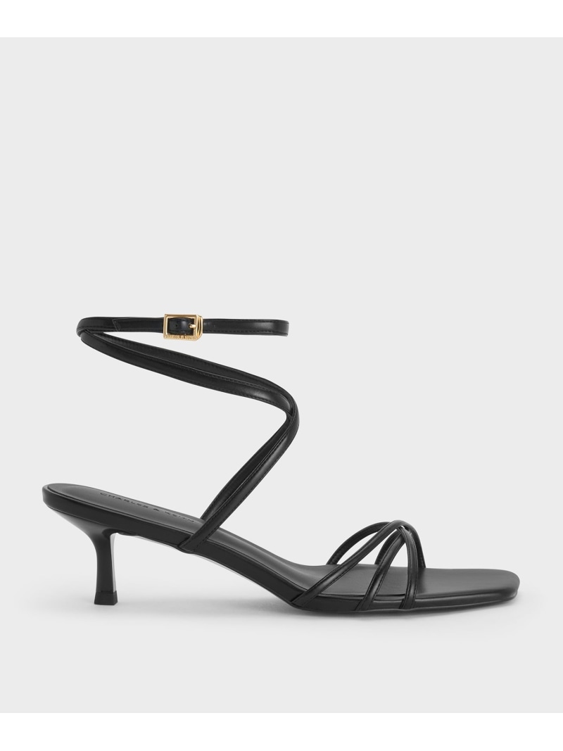 【SALE／30%OFF】ストラッピー スクエアトゥキトゥンヒールサンダル CHARLES & KEITH チャールズアンドキース シューズ・靴 サンダル シルバー ブラック【RBA_E】【送料無料】[Rakuten Fashion]