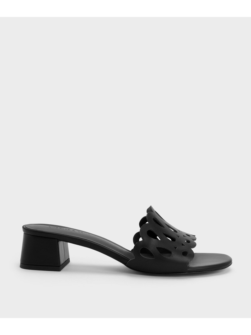 乐天商城 - カットアウト ブロックヒールミュール CHARLES & KEITH チャールズアンドキース シューズ・靴 ミュール ブラック ホワイト【送料無料】[Rakuten Fashion]