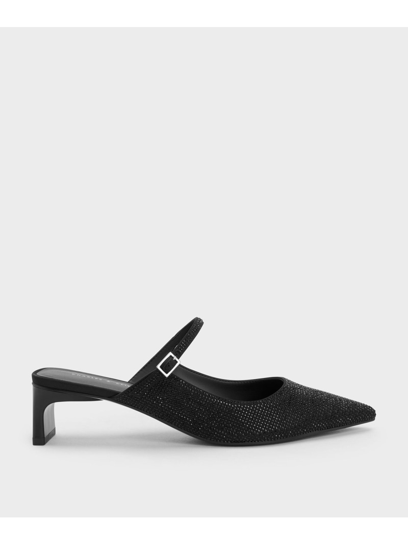 【SALE／30%OFF】【販売終了】クリスタルエンベリッシュド ヒールミュール CHARLES & KEITH チャールズアンドキース シューズ・靴 ミュール ブラック シルバー【RBA_E】【送料無料】[Rakuten Fashion]