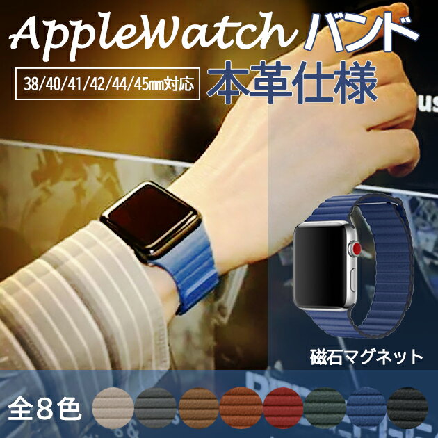 アップルウォッチ10 バンド マグネット ベルト apple watch SEバンド 40mm 44mm 42mm 46mm 革 本革 レザー(2)