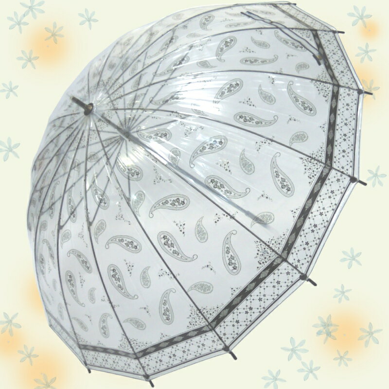 ペイズリープリントビニール傘 レディース 手開き 雨傘 グラスファイバー 16本骨 3色 55cm