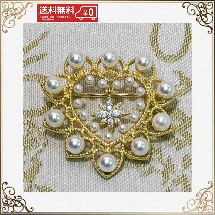 ブローチ　おしゃれ ゴージャス 送料無料 北欧 ハート CZダイヤ使用 18金メッキ 人工真珠 景品 プレゼント ギフト