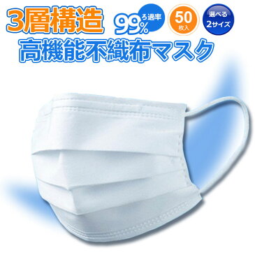 【今だけ500円OFF!限定1000箱】マスク 在庫あり 即納 50枚 白 箱 国内発送 送料無料 大人 ふつうサイズ 小さめ 不織布 ホワイト 3層構造 使い捨て ウイルス 99% カット 使い捨てマスク メルトブローン 箱入り 風邪 花粉 プリーツ マスク 不織布マスク ゴム 大きめ 大人用