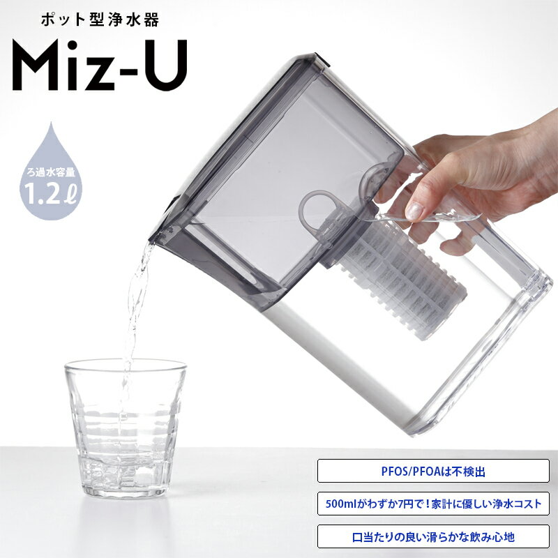【正規販売店】 ポット型浄水器 Miz-U ミズユー カートリッジ1本付属 水道水 国産備長炭 残留塩素除去 PFOA PFOS 有害物質除去 活性炭フィルター