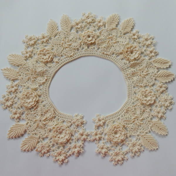 ミセスMさんの上品でレース編み・つけ衿ナチュラル（アイボリー）日本製の手編み作品レターパックライト便発送