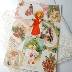 ヴィクトリアンクリスマスカード「赤い服の少女」ハガキメール便発送