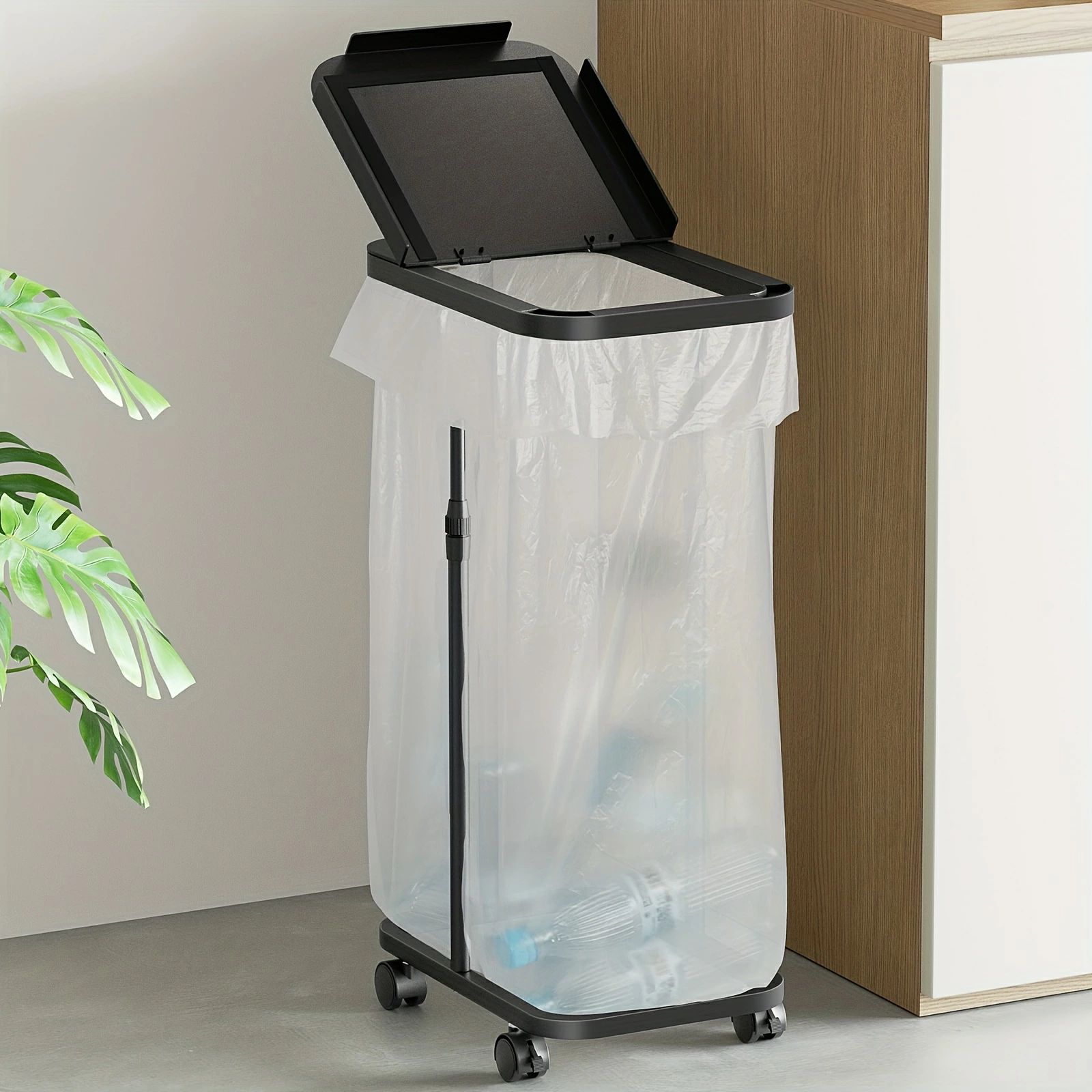 Rakuten - ゴミ袋ホルダー 単品 伸縮可能 キャスター付き 20L-90L容量対応 蓋付き 省スペース スリムデザイン｜コンパクト設計 強化フレーム 多用途 ゴミ分別 家庭/店舗/オフィス用（30L・45L推奨） キッチン収納ラック キッチンオーガナイザーと収納 省スペースソリューション