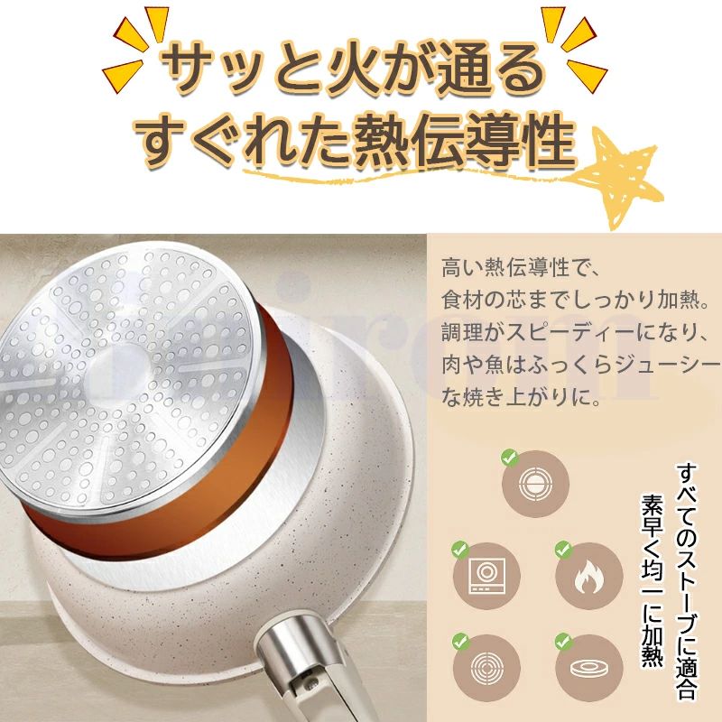 CHAS-CHUNK-Aショップのフライパン セット IH 取っ手が取れる 白 4点 5点 9点 11点 12点 15点｜アングル2