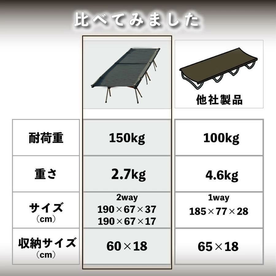 CHAS-CHUNK-Aショップのコット フォールディング キャンプ ベッド 2way 軽量 折りたたみ キャンプベッド コンパクト ワイド アウトドア ソロキャンプ｜アングル2