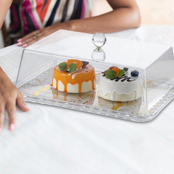 Rakuten - 防塵アクリルケーキカバー ドーナツケーキスタンド ケーキ マフィン お祝いパーティー用 長方形 ゴールド M