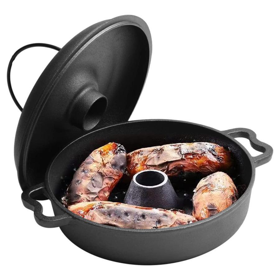 乐天商城 - 焼き芋器 石 石焼鍋 焼き芋/とうもろこし/栗など器 鋳物ホーロー鍋 多機能 鋳鉄鍋 焼芋鍋 鉄鋳物 ビビンバ鍋 敷板 ハンドル付き 家庭用 ダブルハンドル鍋調理器