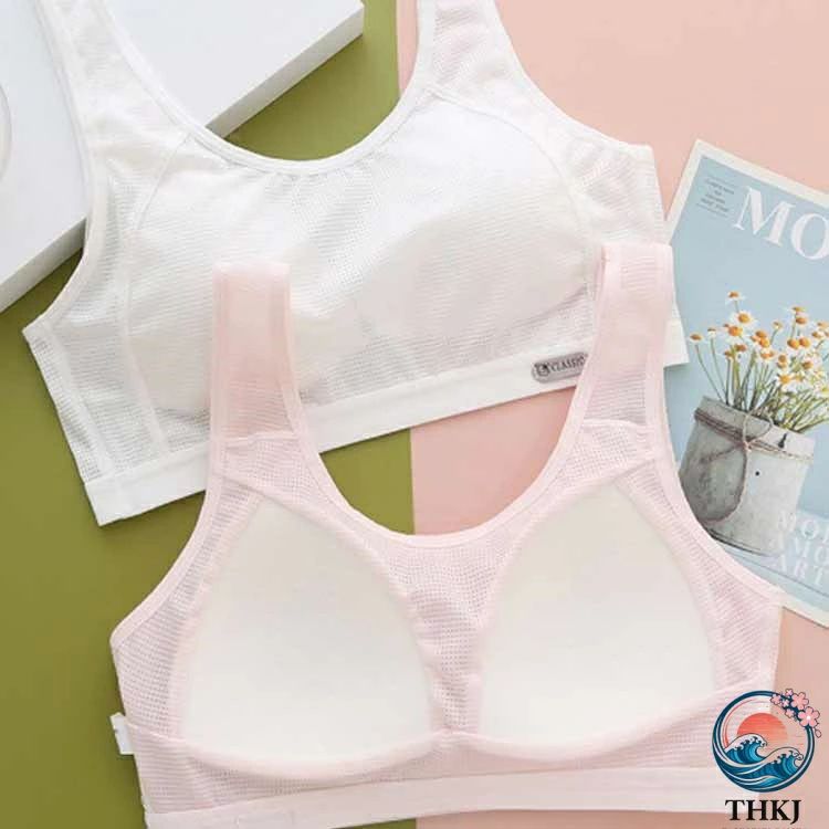 CHAS-CHUNK-Aショップの体操 ハーフトップ 中学生 揺れない スポーツブラ 2 枚セット キッズ メッシュ ブラジャー 通気 ジュニアブラ 中学生 小学生 高校生 思春期 スポブラ ダンス 下着 女子 体育 ジュニアブラ 2 枚セット ジュニア ノンワイヤー 肌着 春 夏 秋｜アングル2