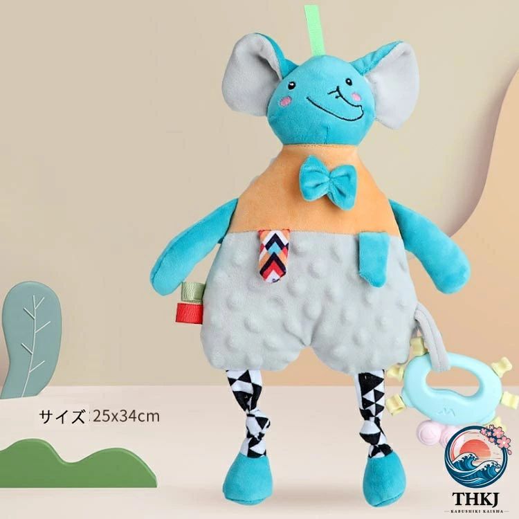 CHAS-CHUNK-Aショップの赤ちゃん 歯固め付き 鈴付き ベビー アニマルブランケット 洗える タグ付きタオル タオルハンカチ ブランケット タオル ぬいぐるみ マイクロファイバー よだれ拭き お遊びタオル タグ付き ハンカチタオル かわいい 子供 玩具 視覚 聴覚 安心 安全 赤ちゃん おもちゃ｜アングル2
