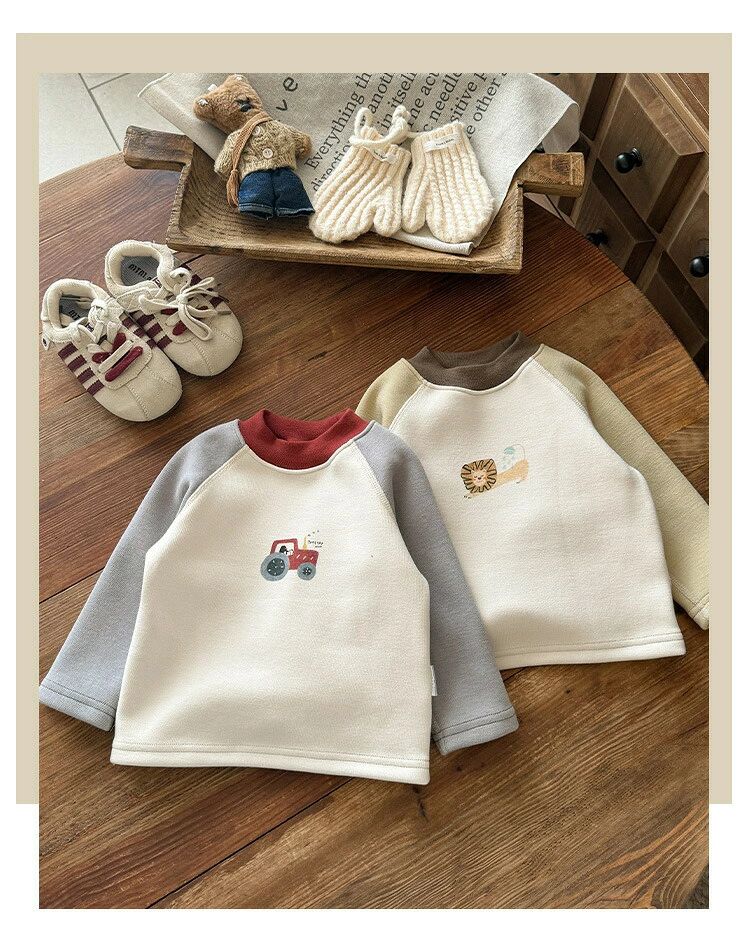 CHAS-CHUNK-Aショップのキッズ トップス インナー ハーフネック カラーコンビ Tシャツ バイカラー 春秋 秋冬 長袖 クルーネック プルオーバー 子供 ベビー キャラクター かわいい 保温 デイリー ゆったり 女の子 男の子 キュート 柔らかい 韓国 子供服 小学校｜アングル3
