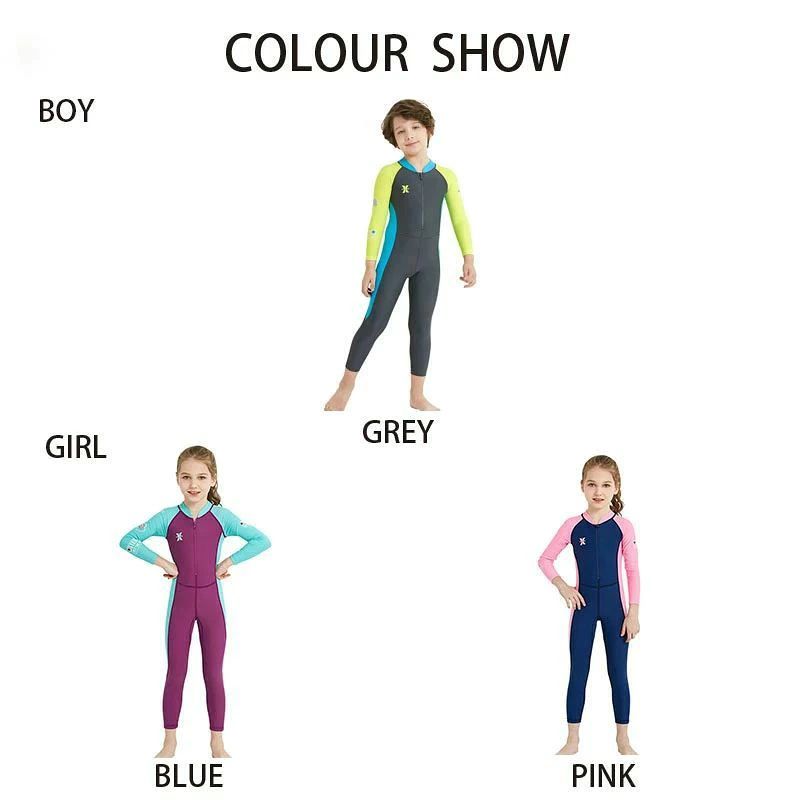 CHAS-CHUNK-Aショップのサーフィン ダイビング ラッシュガード 女の子 体型カバー 水泳 男の子 UVカット 長袖 水着 水遊び ウェットスーツ プール フルスーツ キッズ スイミング 子供用｜アングル2