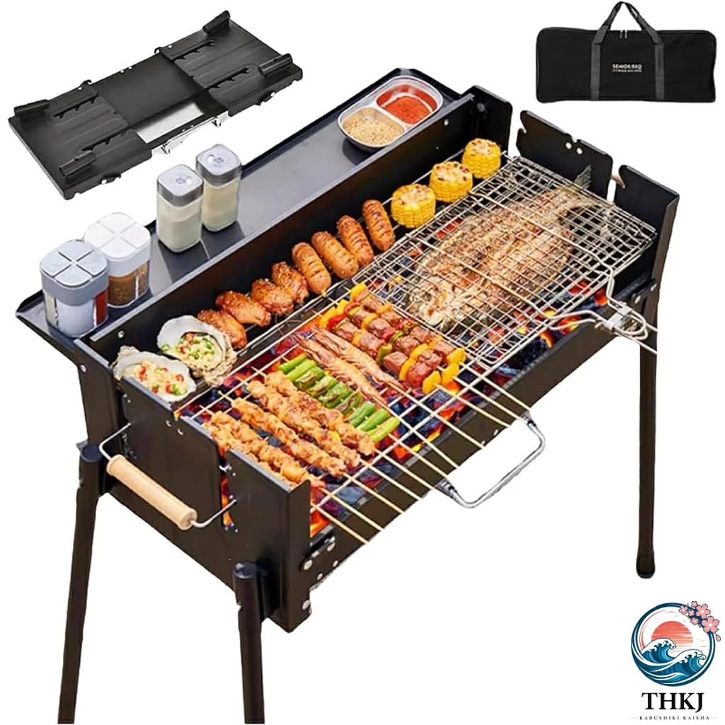 バーベキューコンロ bbq コンロ 大型 バーベキューグリル ステンレス 折りたたみ 焚き火台 4〜10 人用 炭火焼き 火力調節可能 調