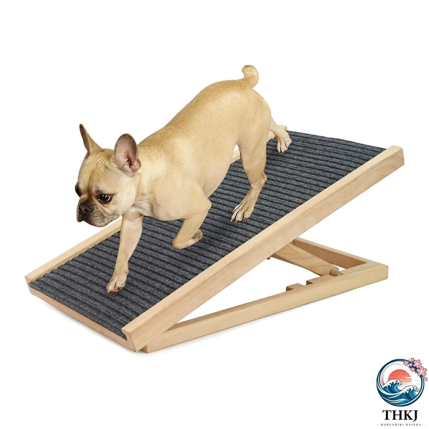 木製ペット階段 犬用安全スロープ 収納便利 犬のステップ ペットスロープ調節可能 ペットの階段 折り畳み スライド式