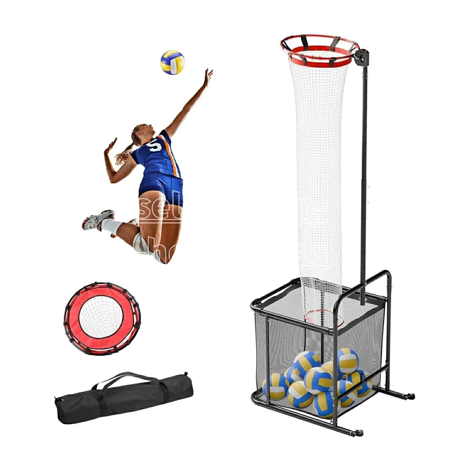 バレーボールセッタートレーナーネット バレーボール 練習 ネット ピッチング 練習器具 自立式 セッター トスバッティング 13段高さ 6段角度調節可能 組み立てが簡単 便利な収納 耐久性のある 屋内外用 スパイク トス器具