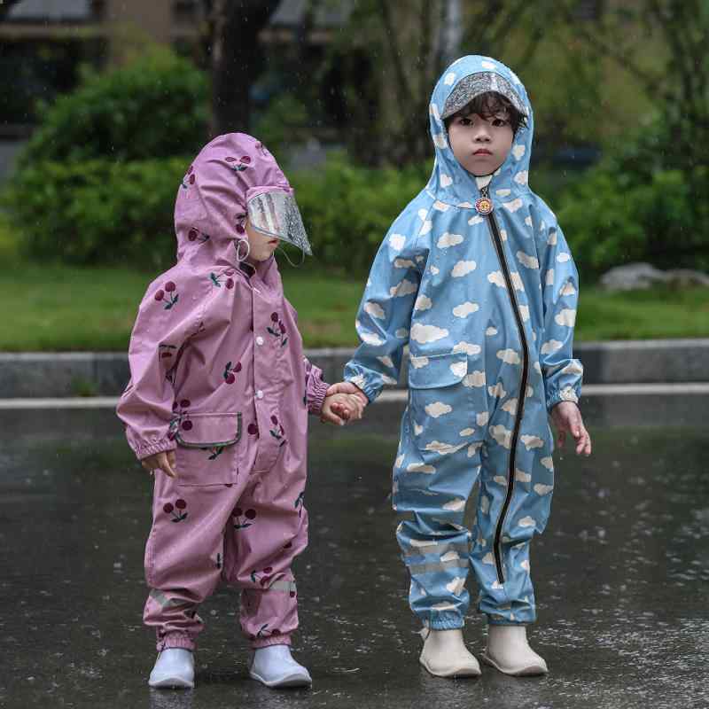レインコート キッズ カッパ 男の子 女の子 幼稚園 小学生 全身防水 子供用 ブルー...