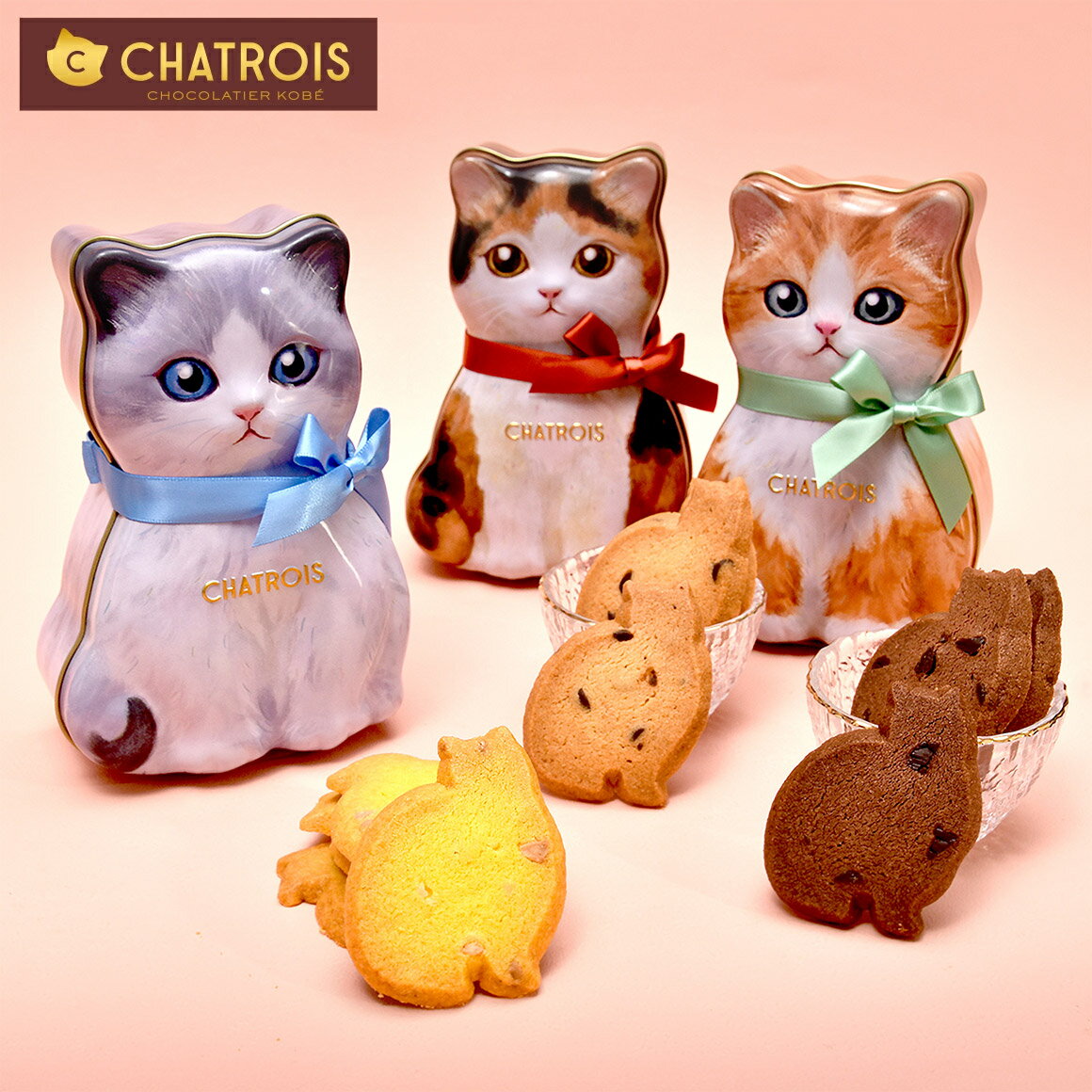 乐天商城 - 父の日 お中元 猫缶 クッキー缶 猫好き プレゼント ギフト Otete～子猫のクッキー～ 猫 かわいい お菓子缶 焼き菓子 スイーツ 誕生日 贈り物 手土産 シャトロワ 三毛 ミケ ラグドール ミヌエット 猫モチーフ 猫型 サブレ 猫型クッキー