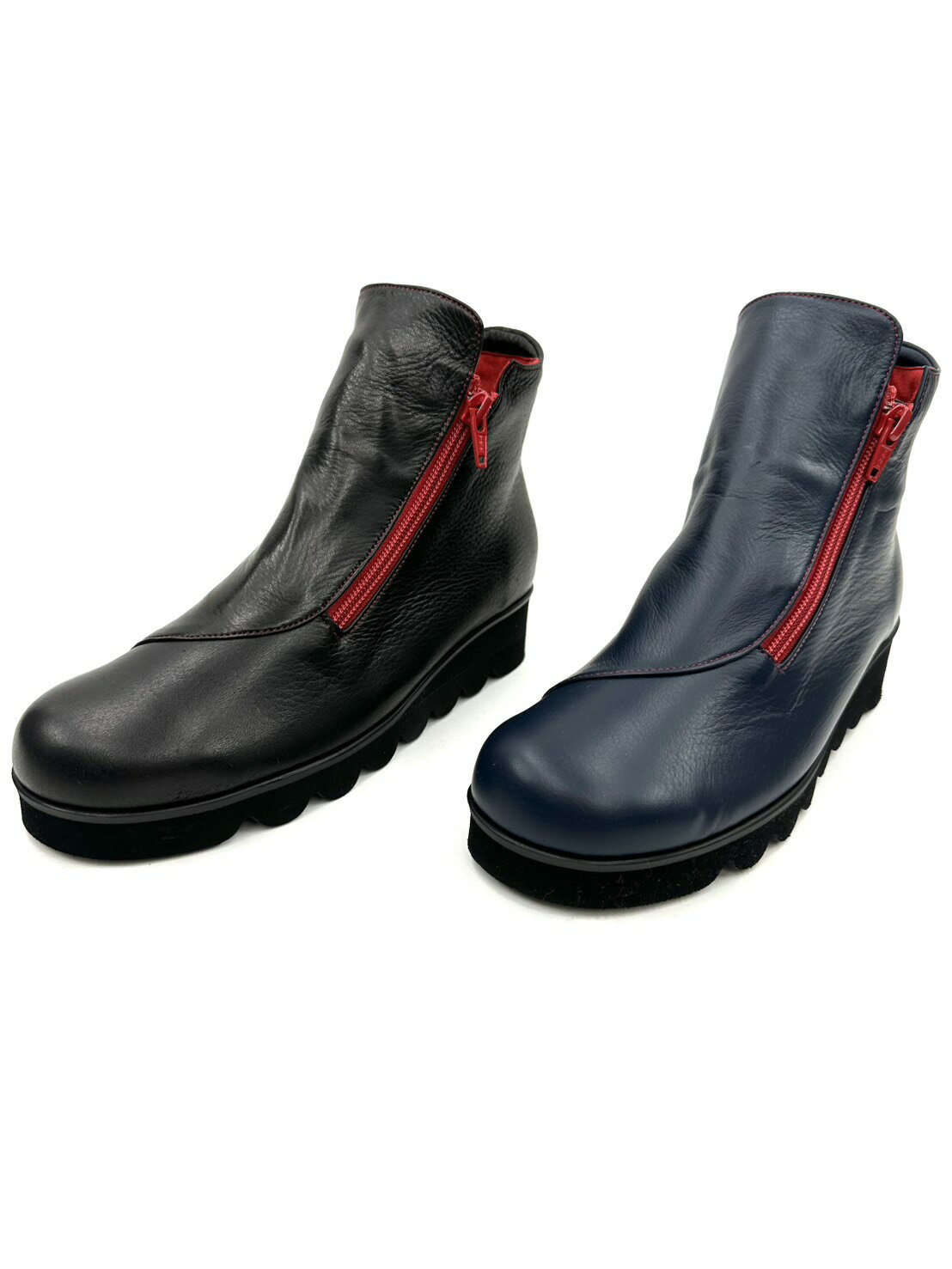 プッツ 5340 2025年製造新作 キャタピラソール ウォーキングショートブーツ ファスナー 外反母趾 防滑 軽量 お洒落 履きやすい 歩きやすい クッション性 低反発 本革 日本製 新作 レディース 3E お買い得 らくちん お洒落 ブラック ネイビー