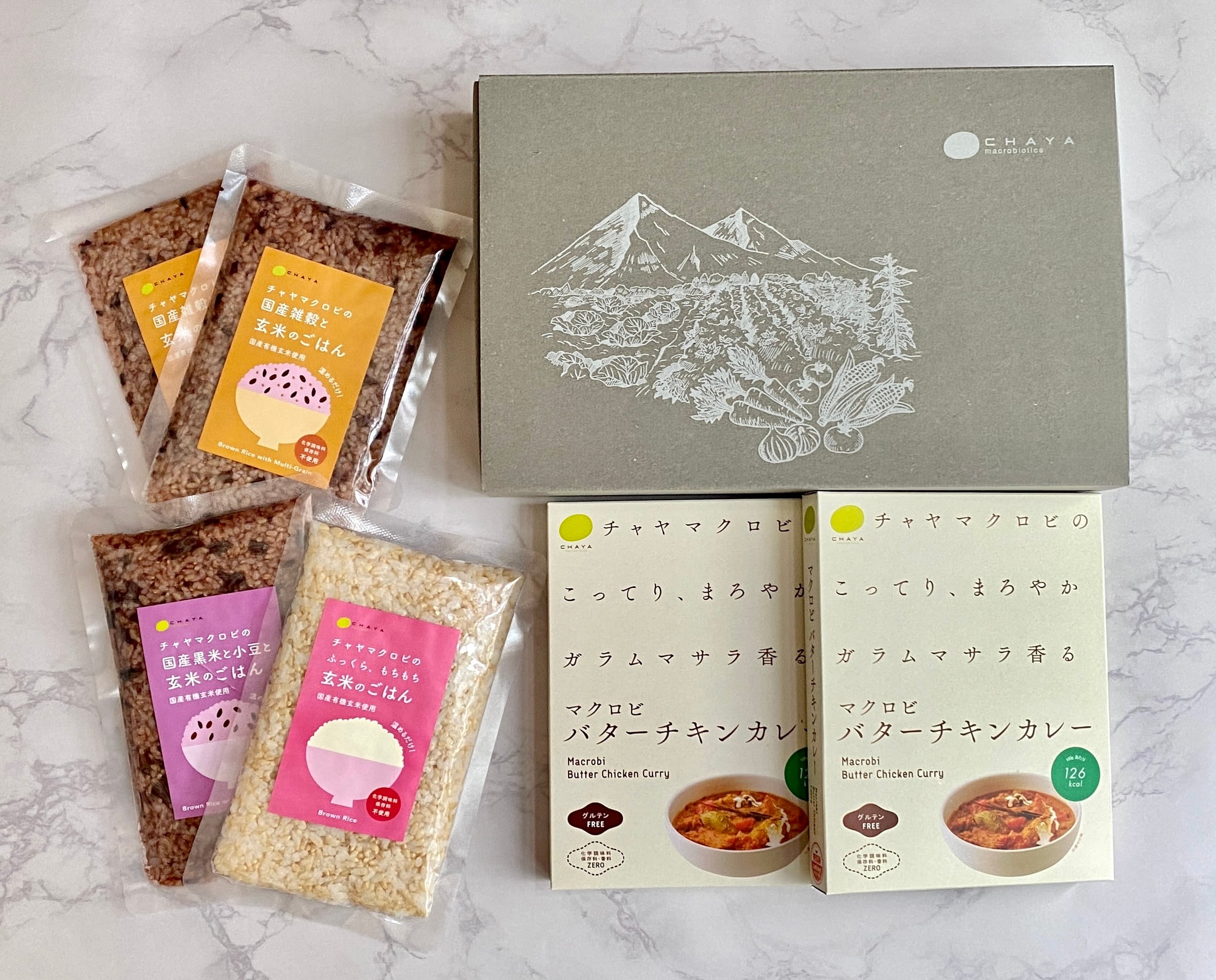 チャヤマクロビ CHAYAマクロビバターチキンカレー＆ご飯セットギフト（マクロビバターチキンカレーX2個、玄米ごはんX1個、黒米と小豆と..