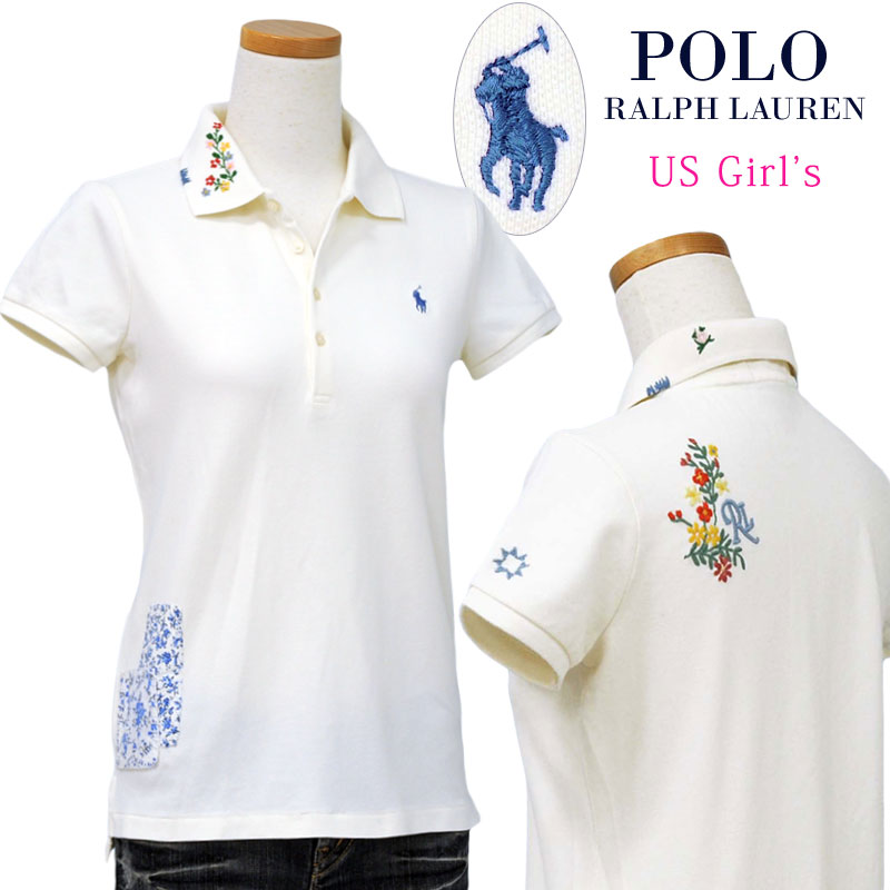 楽天ポロ、Tシャツの店チープトックPOLO by Ralph Lauren Girl's花柄刺繍　鹿の子ポロシャツラルフローレン ガールズ送料無料