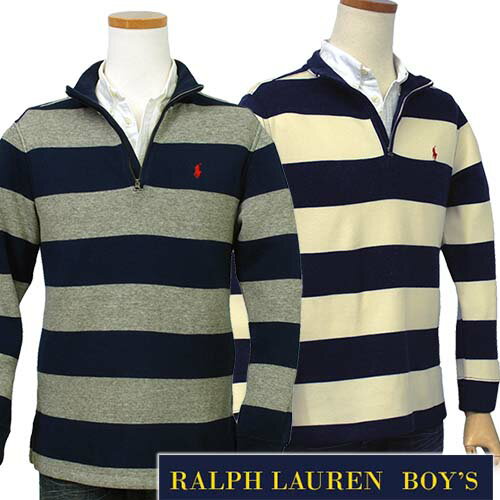 POLO by Ralph Lauren Boy'sボーダーハーフジップ トレーナーラルフローレン ボーイズクリアランス、送料無料