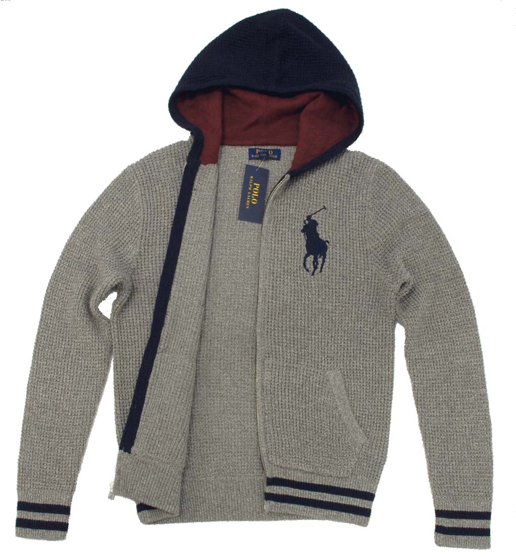 POLO by Ralph Lauren Boy'sビッグポニー ワッフル フルジップセーターフード付【2018-Fall/NewModel】ラルフローレン セータークリアランス、見切り処分品