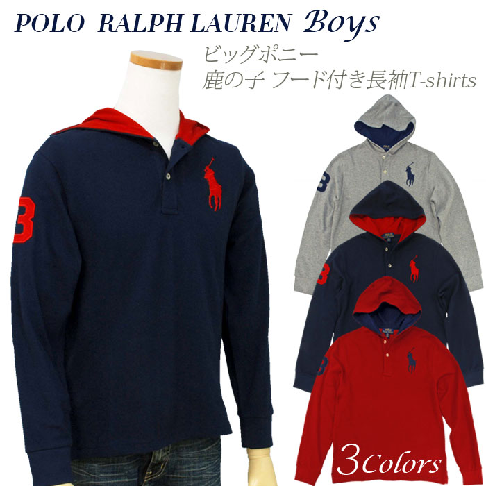 POLO Ralph Lauren Boy'sビッグポニー鹿の子フード付長袖Tシャツ【2021-Spring/NewModel】ラルフローレン パーカー