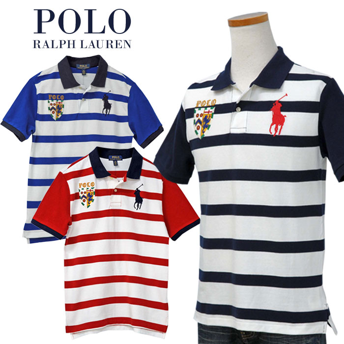 【全商品10%OFFクーポン】POLO by Ralph LaurenラルフローレンBoy'sビッグポニー エンブレム刺繍 半袖ボーダー鹿の子ポロシャツラルフローレン ビッグポニーポロシャツ