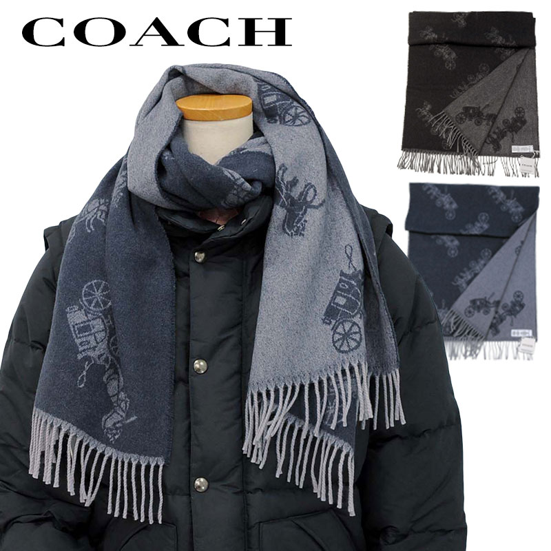 COACH コーチ定番カシミヤ混 馬車柄マフラーイタリア製,コーチマフラー 76387 男女兼用, 送料無料