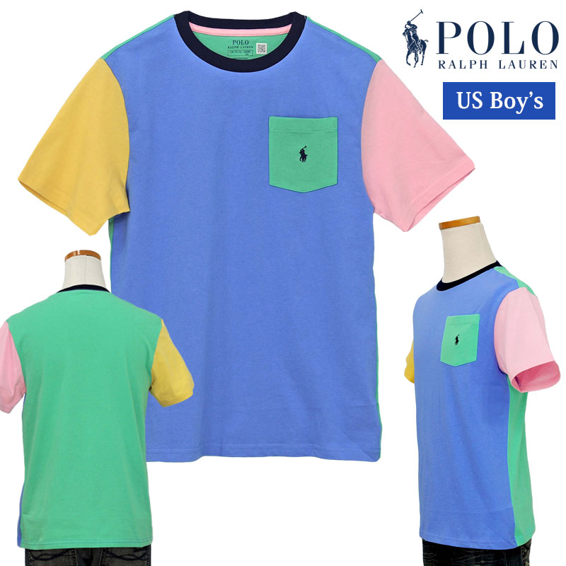 POLO by Ralph Lauren Boy's カラーブロック　ポケット付 半袖TシャツラルフローレンポロベアーTシャツ父の日ギフト プレゼント