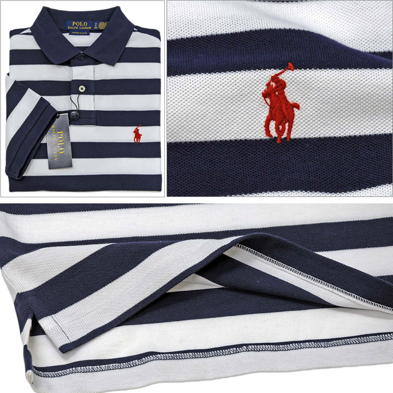 Polo by Ralph Laurenラルフローレン Men'sボーダー 半袖 鹿の子 ポロシャツ カス...