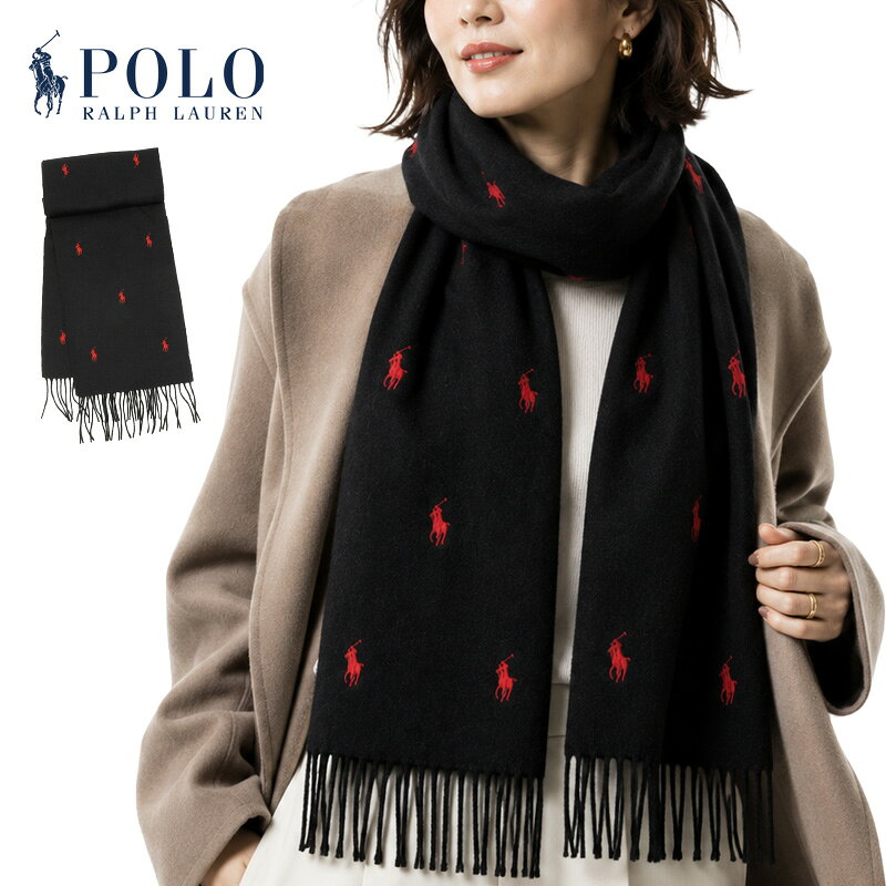 総ポニー刺繍柄カシミヤ混マフラーPOLO by Ralph Laurenpc1068，男女兼用, 送料無...