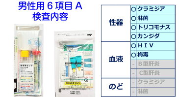 性病検査 男性用 6項目A 検査 カンジダ クラミジア 淋菌 HIV 梅毒 トリコモナス 性病 性器 STD 検査キット 郵送検査 送料無料 あす楽