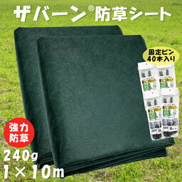 防草シート ザバーン 240G 1m×10m 2個セット 固定用 ピン20本付属 強力 グリーン 緑 デュポン 雑草シート 除草 草取り 家庭菜園 庭 ガーデニング 雑草対策