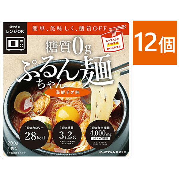 ぷるんちゃん 麺タイプ 海鮮チゲ味 200g×12個セット スープ付 糖質オフ 置き換えダイエット 電子レンジ調理 即席めん