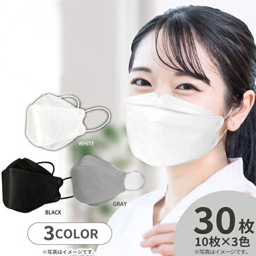 マスク 不織布 立体 カラー NISHIKIN ブリリアントマスク 3色×10枚入り 計30枚入 ブラック グレー ホワイト 個包装 使い捨て 息がしやすい メガネ 曇らない