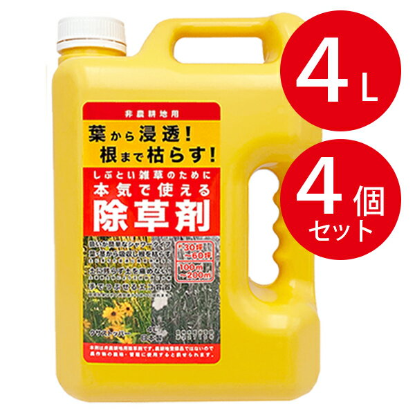 除草剤 非農耕地用 4L×4個セット 雑草対策 草刈り不要 液体タイプ 大容量 業務用 家庭用 日本製 多年生雑草 一年生雑草 除去 スギナ 根から枯らす 根こそぎ 庭 公園 道路 駐車場 宅地 強力