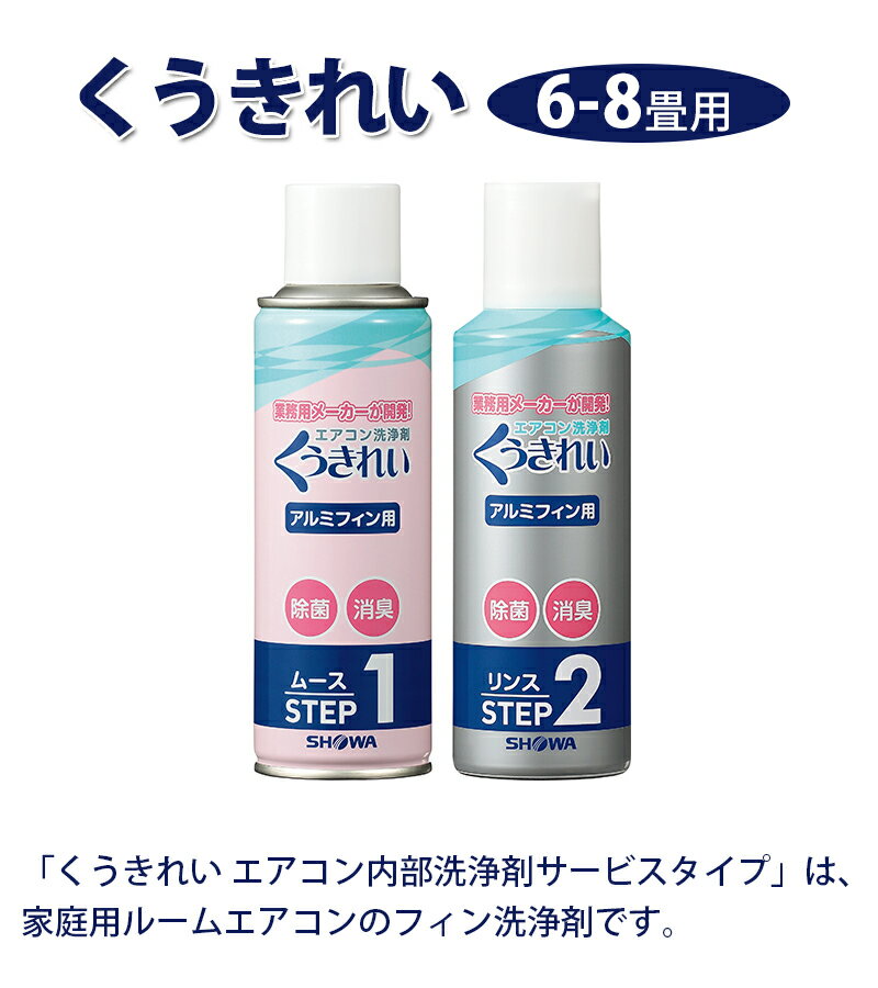 【送料無料】 くうきれい エアコン内部洗浄剤サービスタイプセット ムース＆リンスセット 6-8畳用 クーラー クリーナー 冷暖房 冷却フィン 大掃除 一掃