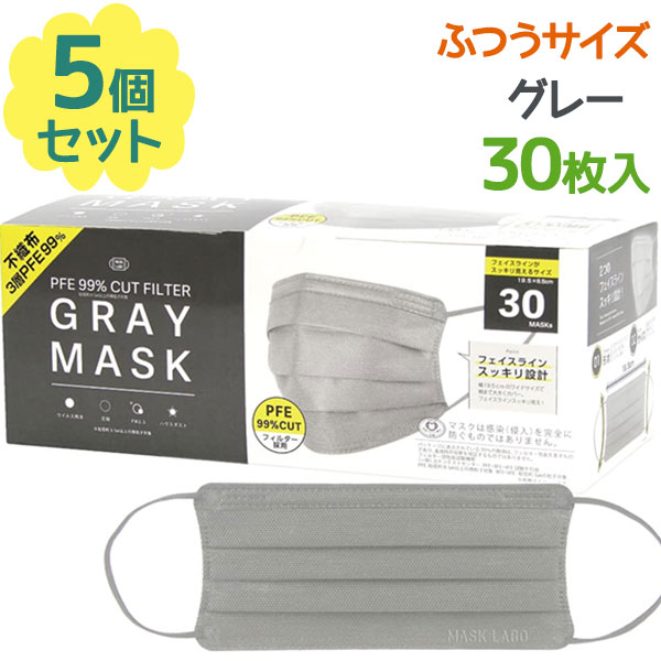 楽天ライフスタイル＆生活雑貨のMoFuサージカルマスク カラーマスク グレー 30枚入×5個セット GRAY MASK 使い捨てマスク 不織布 フェイスライン スッキリ設計